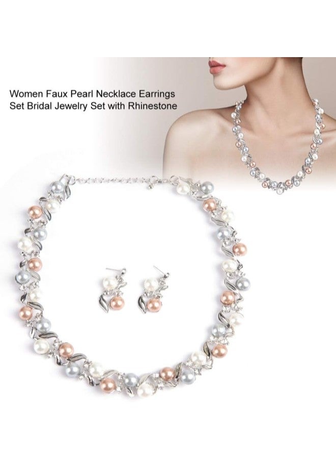 klarako Women Faux Pearl Necklace Earrings Set , Bridal Jewelry Set with Rhinestone Jewelry Gift for Lady Mother's Day(silvery white)  - Image 4
