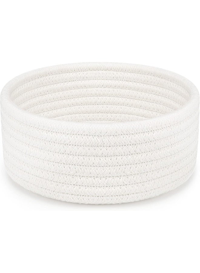 ABenkle ABenkle Small Woven Basket, Empty Tiny Shallow Storage Basket, Mini Cotton Rope Baskets, Round Decorative Hamper, Basket Storage Bins for Toys, Spa, Socks, Nursery, Living Room- White - Image 1