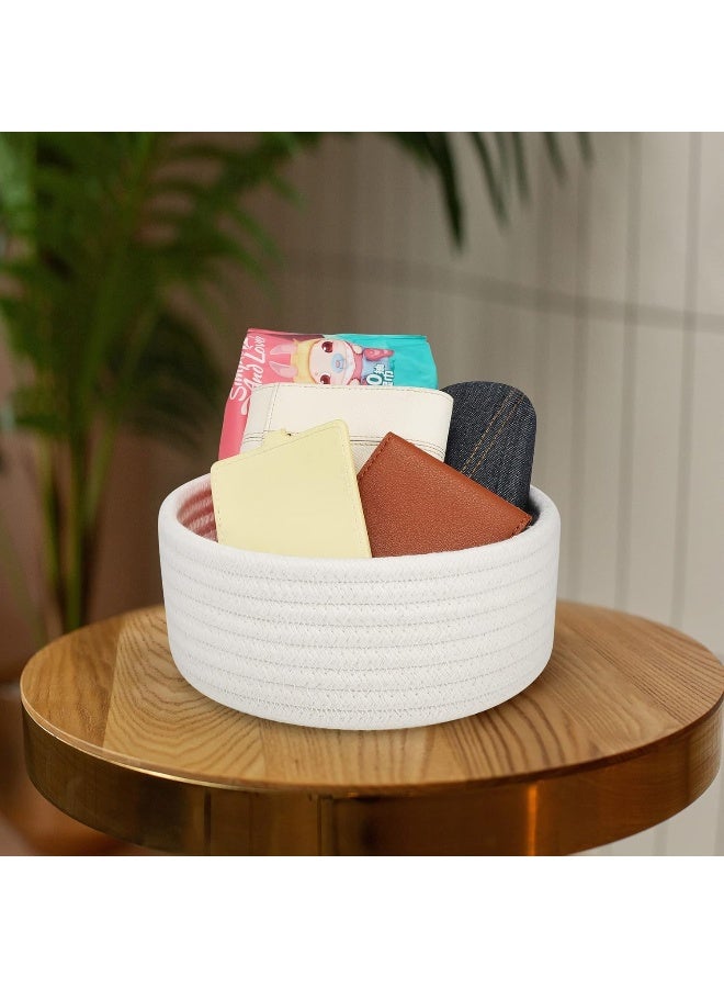 ABenkle ABenkle Small Woven Basket, Empty Tiny Shallow Storage Basket, Mini Cotton Rope Baskets, Round Decorative Hamper, Basket Storage Bins for Toys, Spa, Socks, Nursery, Living Room- White - Image 3