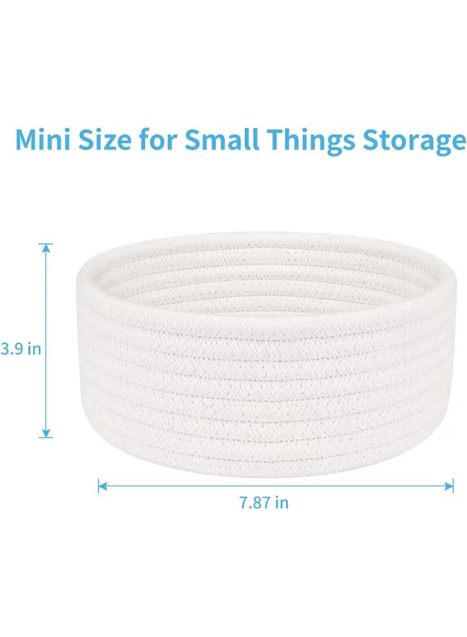 ABenkle ABenkle Small Woven Basket, Empty Tiny Shallow Storage Basket, Mini Cotton Rope Baskets, Round Decorative Hamper, Basket Storage Bins for Toys, Spa, Socks, Nursery, Living Room- White - Image 2