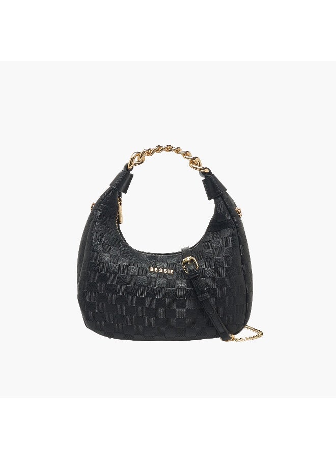 Bessie London Checked Hobo Bag with Detachable Strap - Image 1