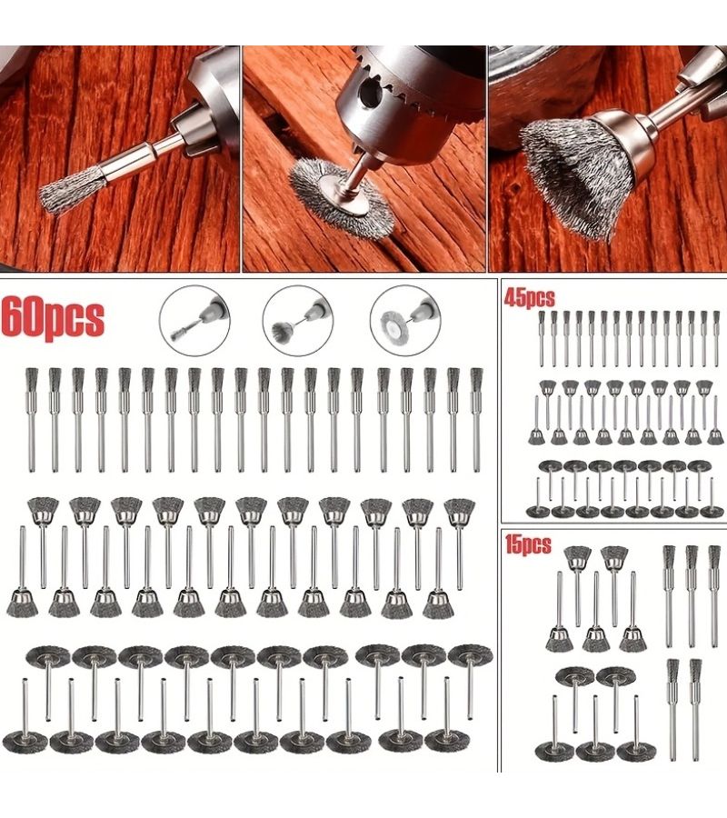 60pcs Wire Wheel Cup Brush Set For Drill Polishing Tools Crimped Die Grinder Rotary Electric Tool Long Lasting Durability Easy Cleaning - Image 1