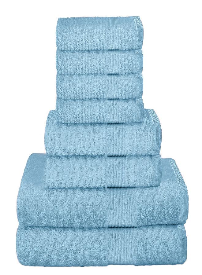 Belizzi Home Belizzi Home 8 Piece Towel Set 100% Ring Spun Cotton, 2 Bath Towels 27x54, 2 Hand Towels 16x28 and 4 Washcloths 13x13 - Ultra Soft Highly Absorbent Machine Washable Hotel Spa Quality - Light Blue 