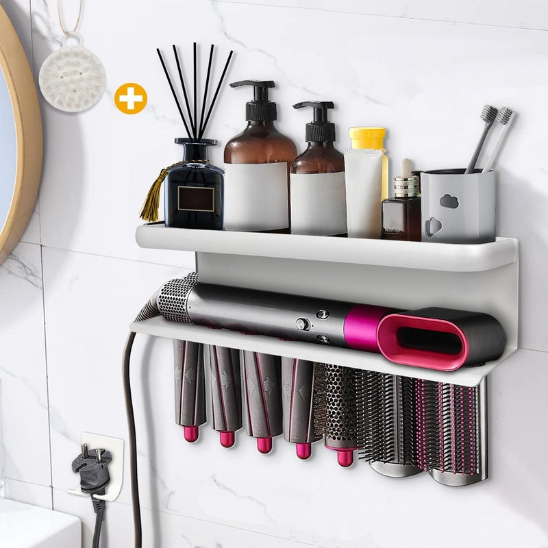 Yimerlen Airwrap Storage Holder Compatible with Dyson Airwrap Curling Iron Wall Mounted Storage Rack Holder for Bathroom Attachments Organizer (with Shampoo Comb) White - Image 1