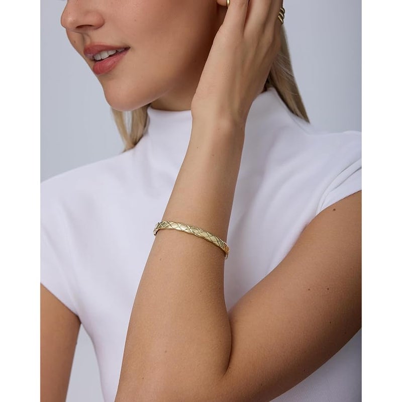 PAVOI Waterproof Bangle Bracelets for Women - 14K Gold Plated Dainty Quilted Hinged Bangle Stack - Stainless Steel Gold Bracelet Trendy Fashion Jewelry - Image 4