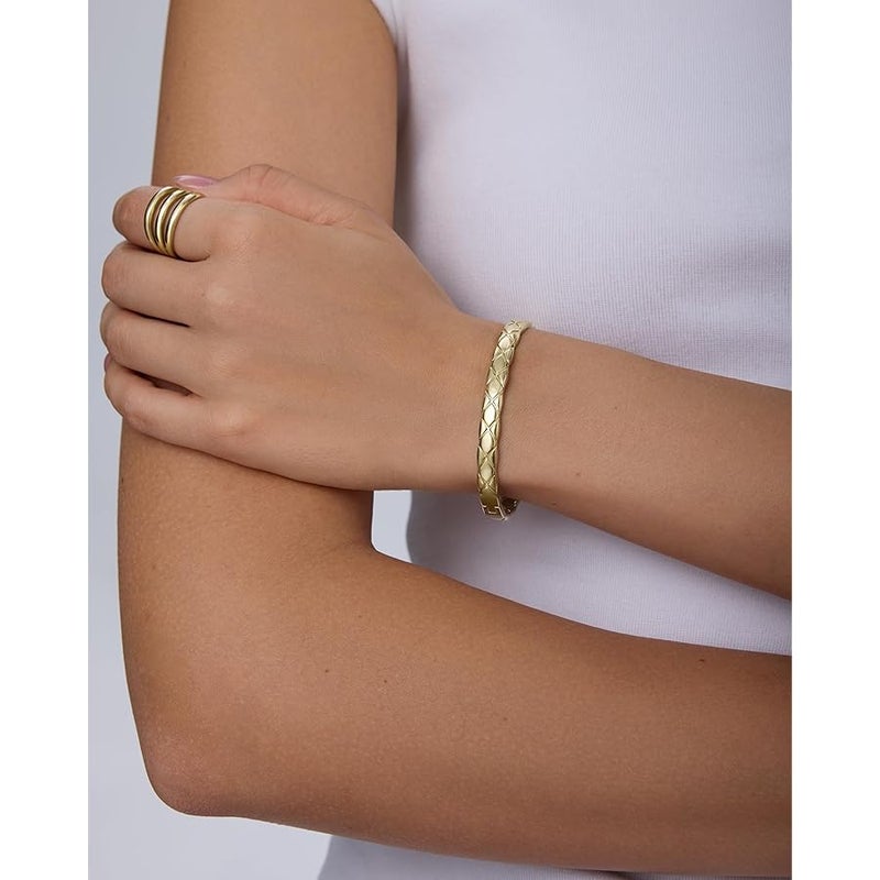 PAVOI Waterproof Bangle Bracelets for Women - 14K Gold Plated Dainty Quilted Hinged Bangle Stack - Stainless Steel Gold Bracelet Trendy Fashion Jewelry - Image 2
