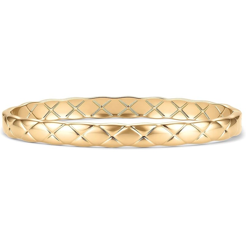 PAVOI Waterproof Bangle Bracelets for Women - 14K Gold Plated Dainty Quilted Hinged Bangle Stack - Stainless Steel Gold Bracelet Trendy Fashion Jewelry - Image 1