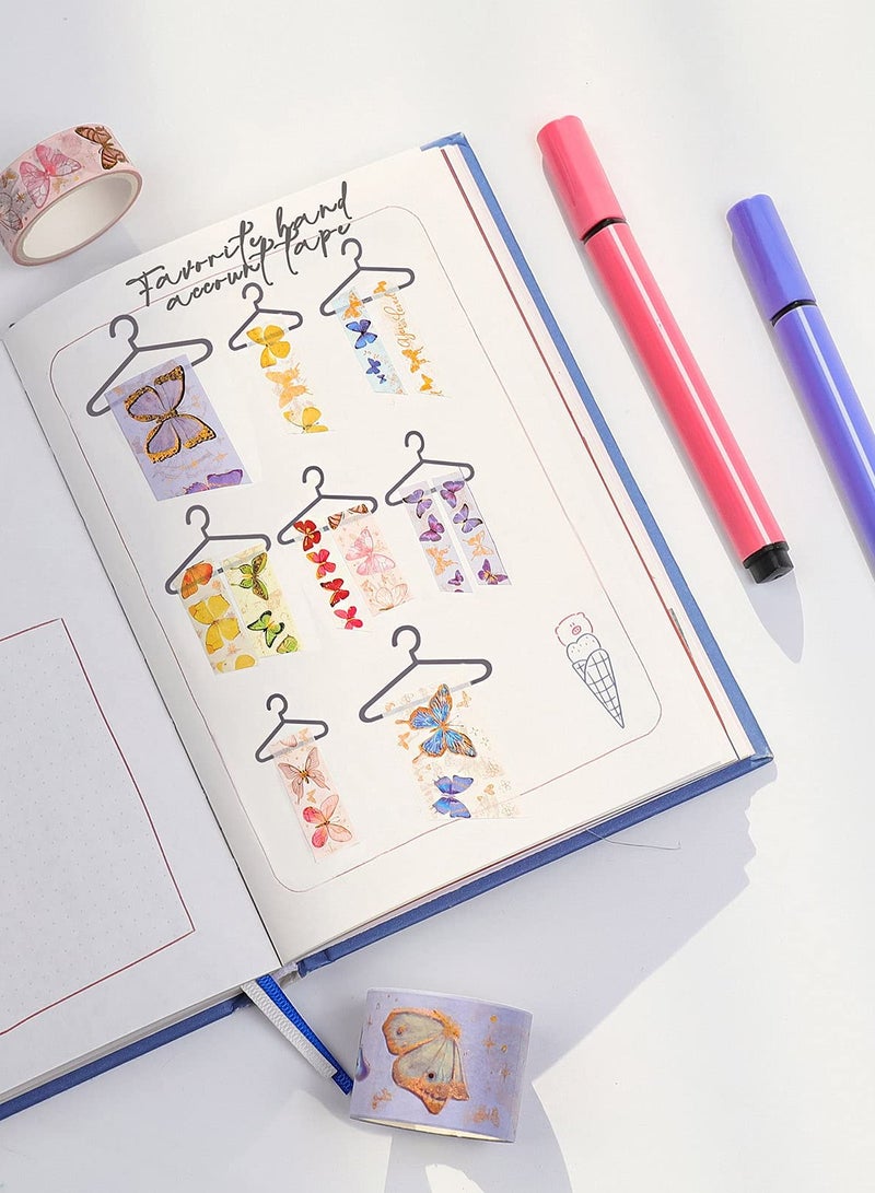 SOLARAE Colorful Butterfly Washi Tape, Gold Foil Washi Art 5 Sizes Decorative Scrapbook DIY Decor and Craft Gift Wrap for Bullet Journal, Scrapbook, Kids DIY Crafts (10 Rolls) - Image 3