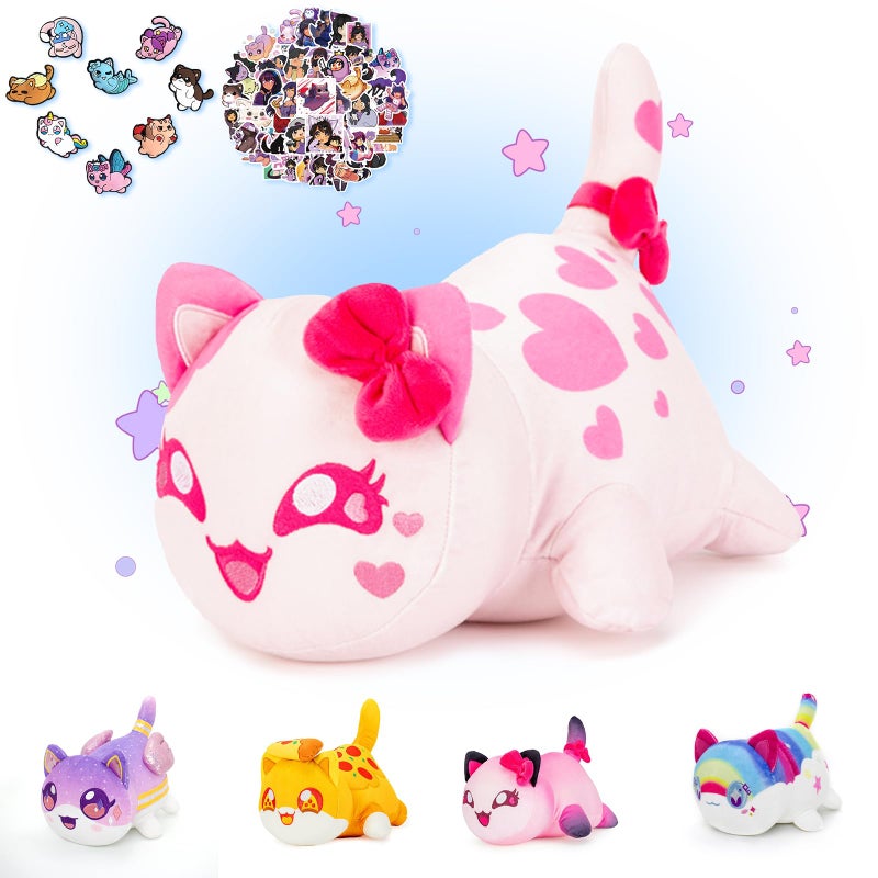 KOWSI 69-PCS 11-inches KC Heart Cat Plush + 60-Sticker+ 8-Pcs Shoe Charms - Goddess Cat Collection - 100% Embroidered Plushie - Cat Stuffed Animal Collectible (KC Heart Cat)