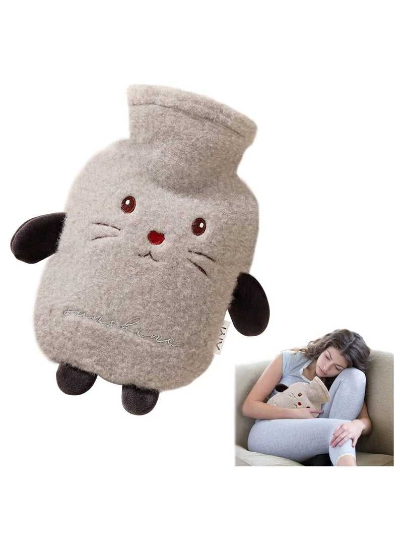 SYOSI Hot Water Bottle Set with Cover 1L Soft Fluff Small Hot Water Bottle Washable Lamb Wool Hot Water Bag for Back Neck Waist LegsChildren Baby Adult The Best Winter Gifts Gray - Image 1