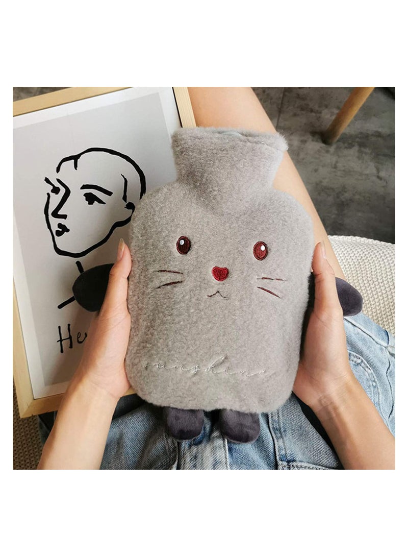 SYOSI Hot Water Bottle Set with Cover 1L Soft Fluff Small Hot Water Bottle Washable Lamb Wool Hot Water Bag for Back Neck Waist LegsChildren Baby Adult The Best Winter Gifts Gray - Image 2