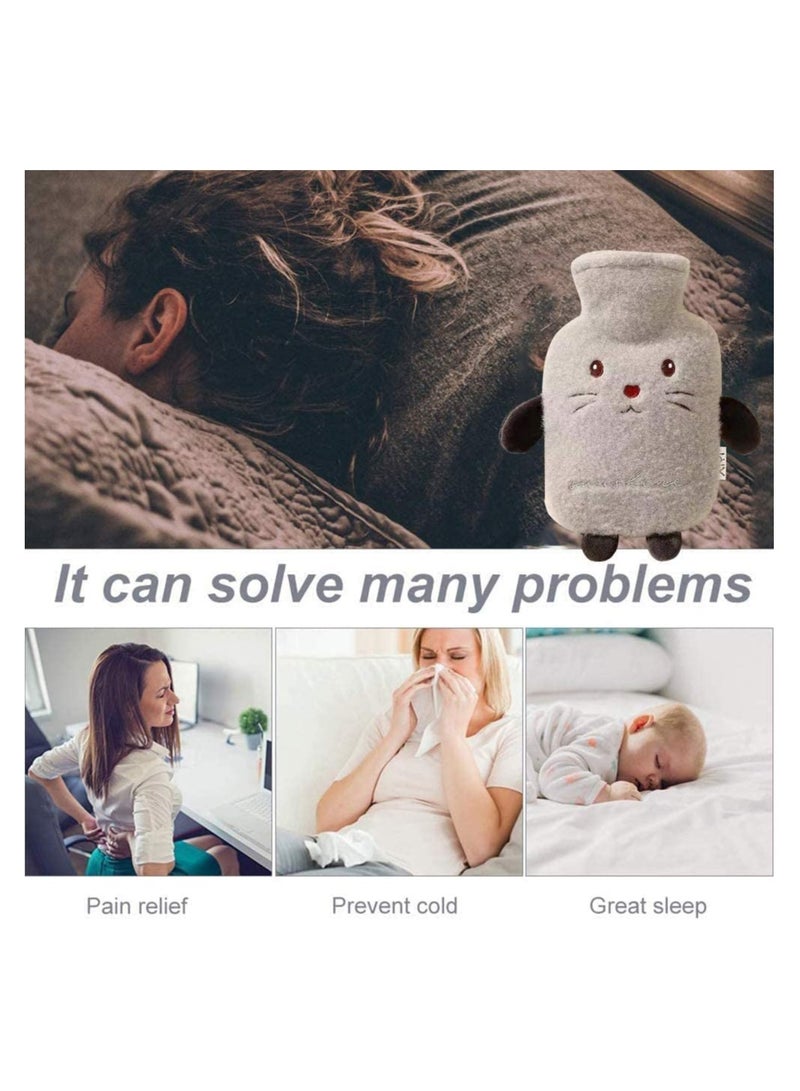 SYOSI Hot Water Bottle Set with Cover 1L Soft Fluff Small Hot Water Bottle Washable Lamb Wool Hot Water Bag for Back Neck Waist LegsChildren Baby Adult The Best Winter Gifts Gray - Image 3