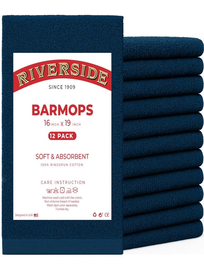 RIVERSIDE Bar Mop Towels Pack of 12, 16x19 Inches, 100% Ring Spun Cotton Terry Cloth Kitchen Towel, Highly Absorbent & Reusable Multipurpose Cleaning Rags for Bathroom, Hotel, Restaurant, Blue Opal - Image 1