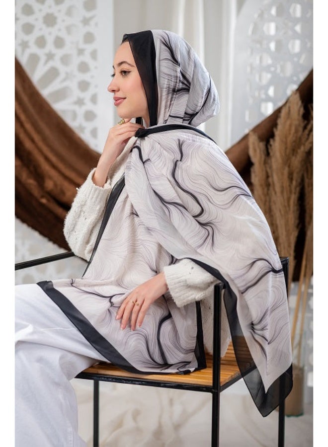 كايان طرحة شيفون كريب لؤلؤية مشجرة شيفون بتصميم مميز - متعدد الألوان - Image 2
