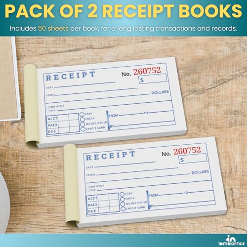 1InTheOffice Money and Rent Receipt, 2-3/4 x 5-3/8 Inches, 2-Parts, Carbonless, White/Canary, 50 Sets per Book (2 Books) - Image 4