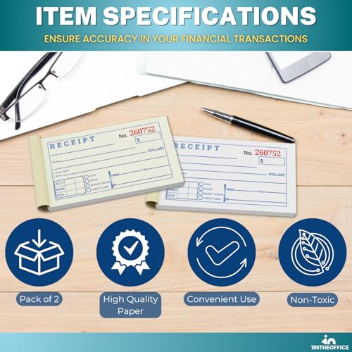 1InTheOffice Money and Rent Receipt, 2-3/4 x 5-3/8 Inches, 2-Parts, Carbonless, White/Canary, 50 Sets per Book (2 Books) - Image 5