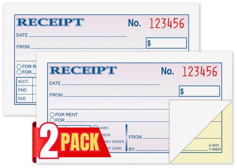 1InTheOffice Money and Rent Receipt, 2-3/4 x 5-3/8 Inches, 2-Parts, Carbonless, White/Canary, 50 Sets per Book (2 Books) - Image 1