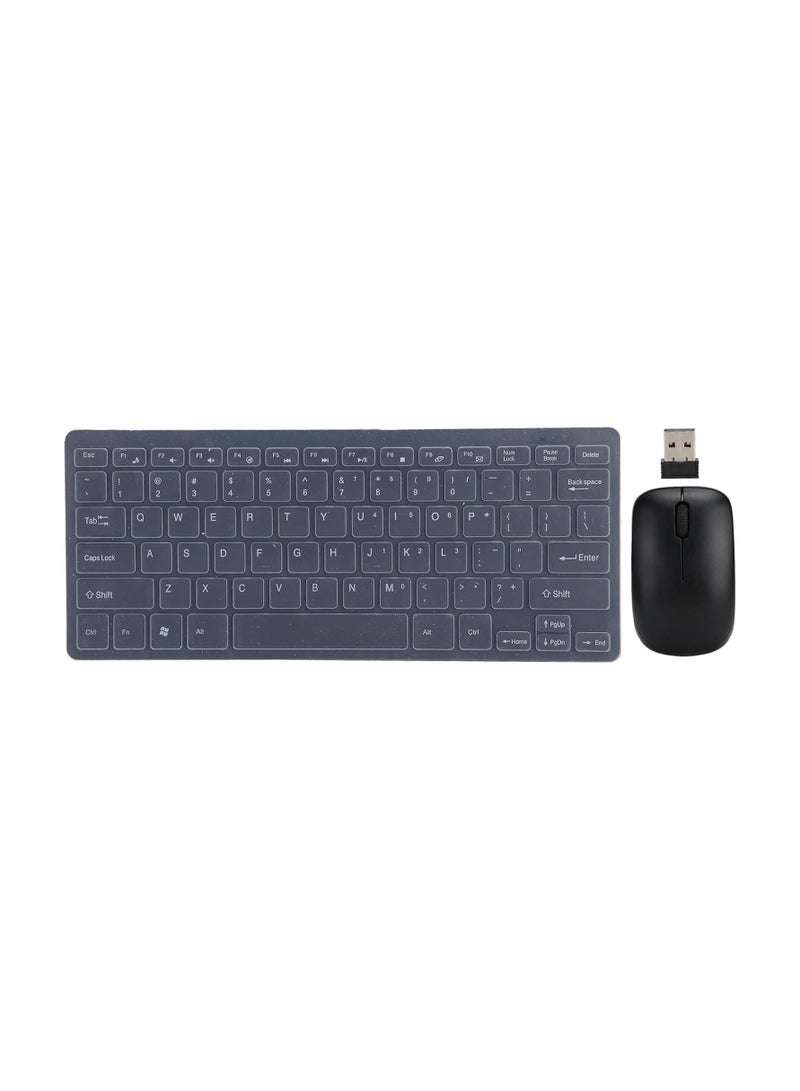 Wireless Keyboard Mouse Set, K03 81Keys Lightweight Keyboard with Silent Mini Mouse, Simple Black, for Outdoor Office (Black)  - Image 1