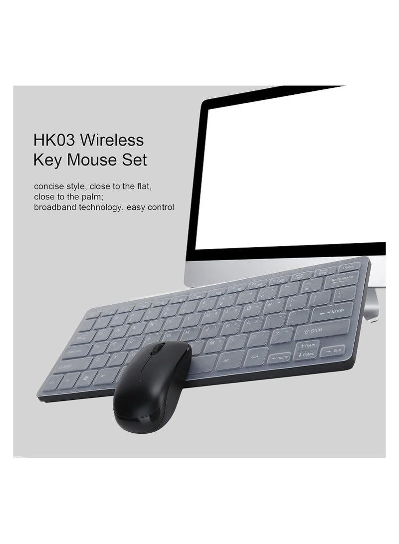 Wireless Keyboard Mouse Set, K03 81Keys Lightweight Keyboard with Silent Mini Mouse, Simple Black, for Outdoor Office (Black)  - Image 3