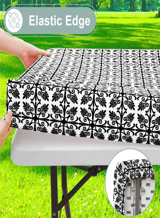 misaya Picnic Table Cover with Bench Cover, Waterproof Elastic Fitted Tablecloth for 6 Foot Tables, Rectangle Washable Polyester Tablecloths for Picnic, Camping, Outdoor (Black, 30" x 72") - Image 3