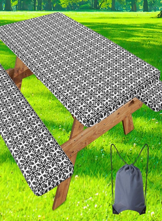 misaya Picnic Table Cover with Bench Cover, Waterproof Elastic Fitted Tablecloth for 6 Foot Tables, Rectangle Washable Polyester Tablecloths for Picnic, Camping, Outdoor (Black, 30" x 72") - Image 1
