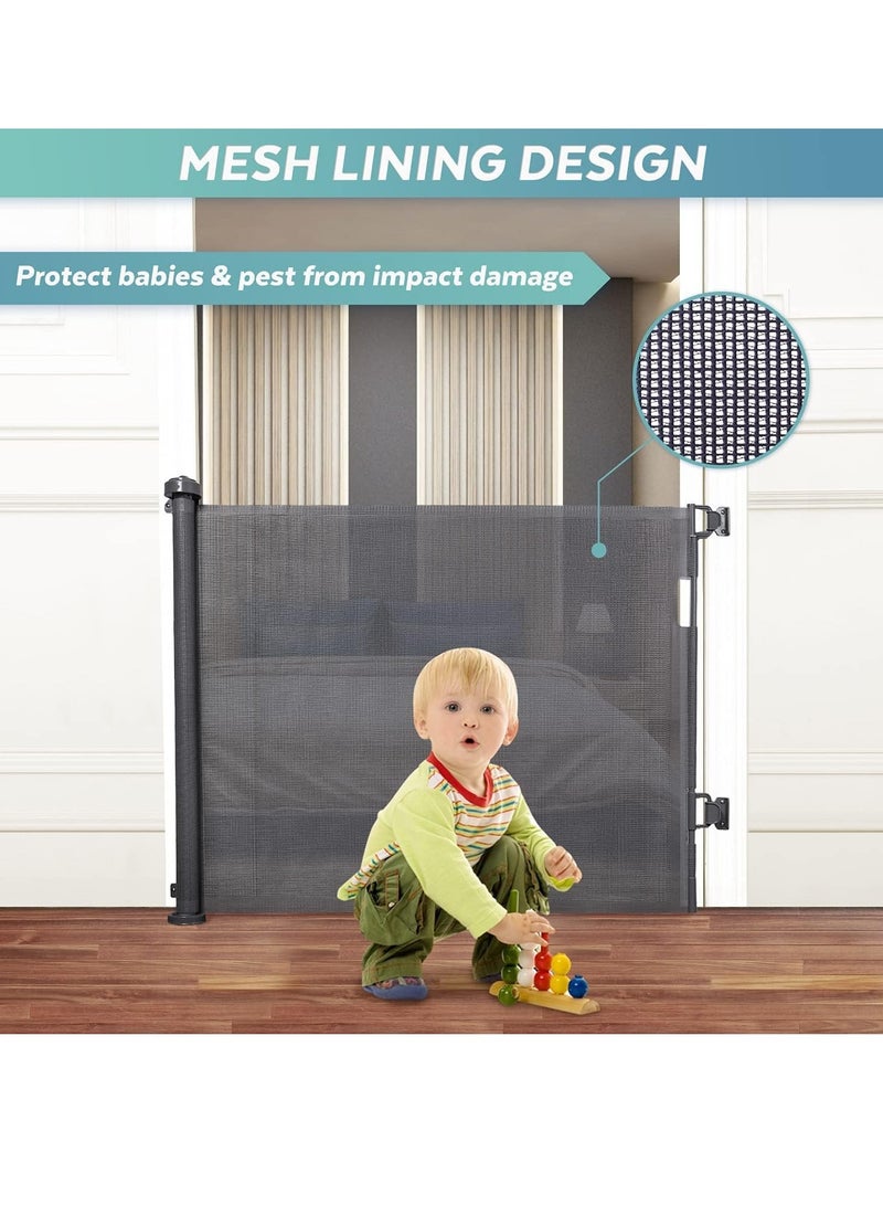 Baby Gate, Safety Gate, Retractable Stairs Telescopic Mesh, Durability Dog Gate for Kitchen Stairs Doorway (Grey, 150 * 86cm) - Image 3