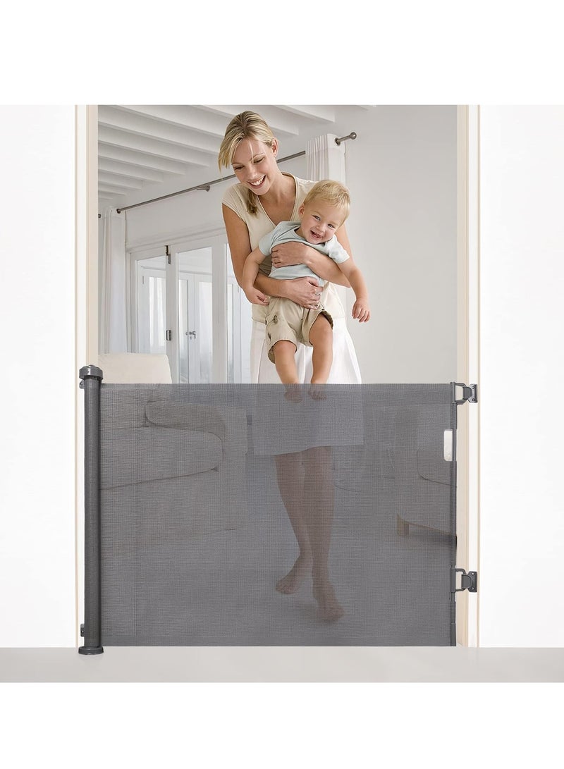 Baby Gate, Safety Gate, Retractable Stairs Telescopic Mesh, Durability Dog Gate for Kitchen Stairs Doorway (Grey, 150 * 86cm) - Image 1