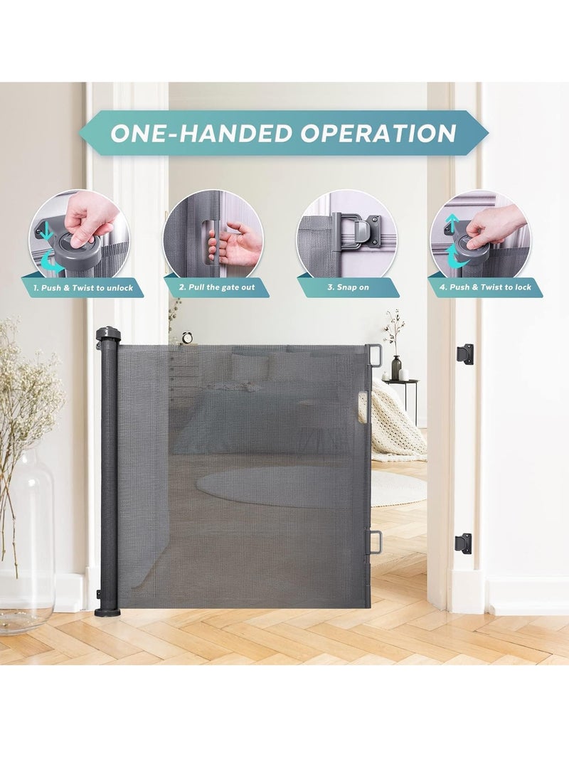 Baby Gate, Safety Gate, Retractable Stairs Telescopic Mesh, Durability Dog Gate for Kitchen Stairs Doorway (Grey, 150 * 86cm) - Image 5