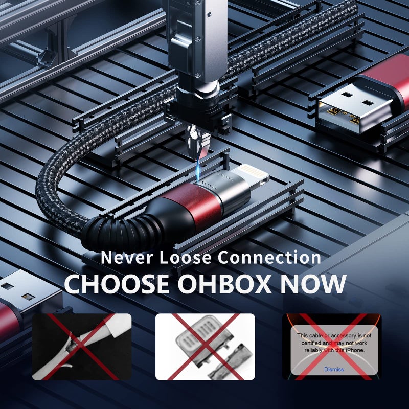 ohbox iPhone Charger Cable [Apple MFi Certified] 3Pack 6FT USB-A to Lightning Cable Nylon Braided Fast Charging Cord Compatible with iPhone 14/13/12/11 Pro Max/XR/XS/X/8/7/Plus/6S iPad/iPod/AirPods - Image 3