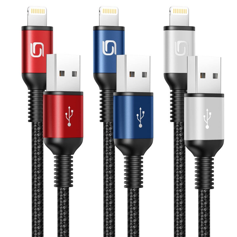 ohbox iPhone Charger Cable [Apple MFi Certified] 3Pack 6FT USB-A to Lightning Cable Nylon Braided Fast Charging Cord Compatible with iPhone 14/13/12/11 Pro Max/XR/XS/X/8/7/Plus/6S iPad/iPod/AirPods - Image 1