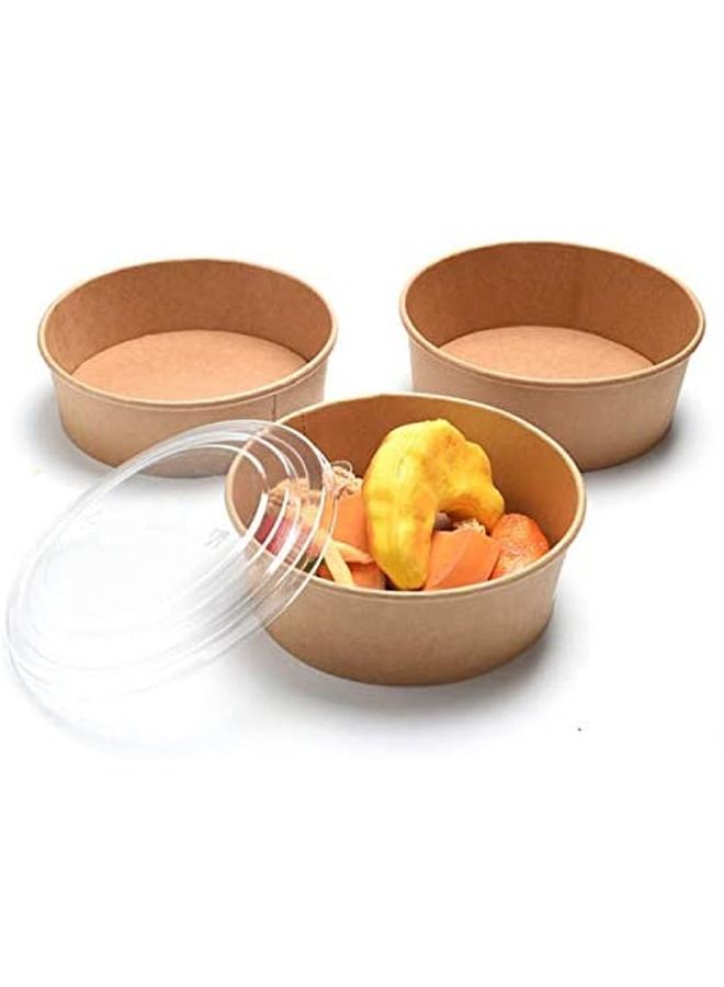 SNH Kraft Salad Bowl 1300ml Bio Disposable Bowl Brown With Lid 50 Pieces - Image 1