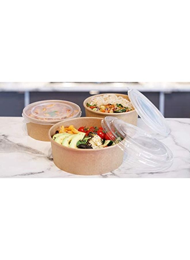 SNH Kraft Salad Bowl 1300ml Bio Disposable Bowl Brown With Lid 50 Pieces - Image 2