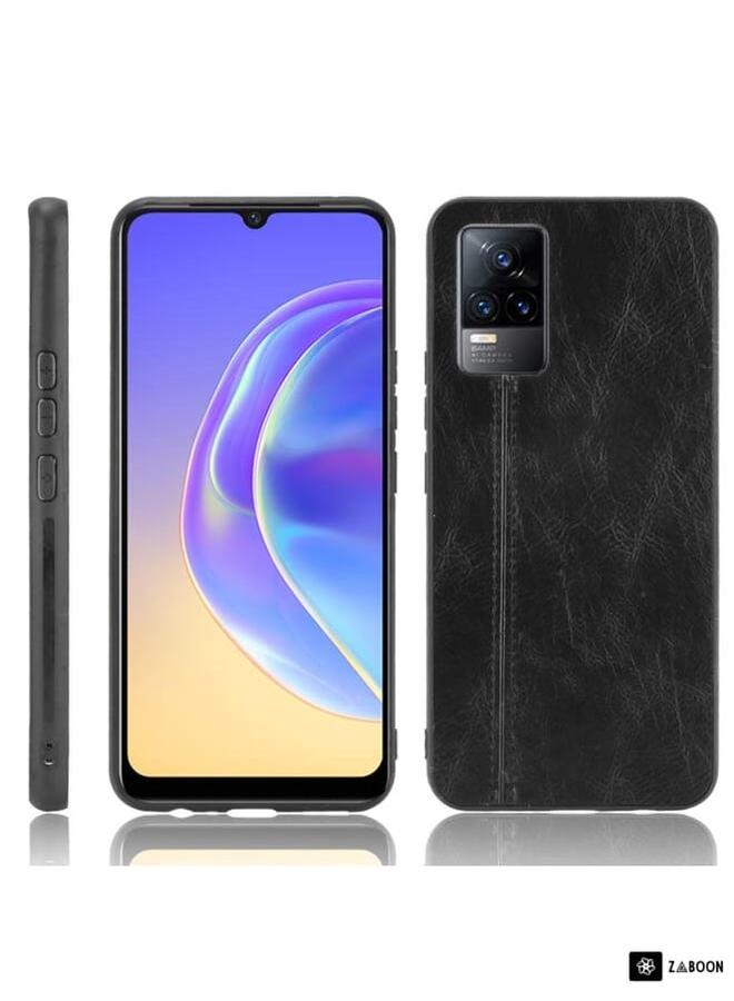 Zaboon Protective Case Cover For vivo V21e Shockproof Sewing Cow Skin Texture PC + PU + TPU Case  - Image 1