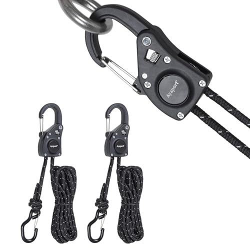 Ayaport Rope Tie Down Ratchet with Carabiner Clip 1/4" x 12' Rope Cord Tightener Heavy Duty Construction Kayak tie Downs for Tent, Tarp, Camping - Image 1