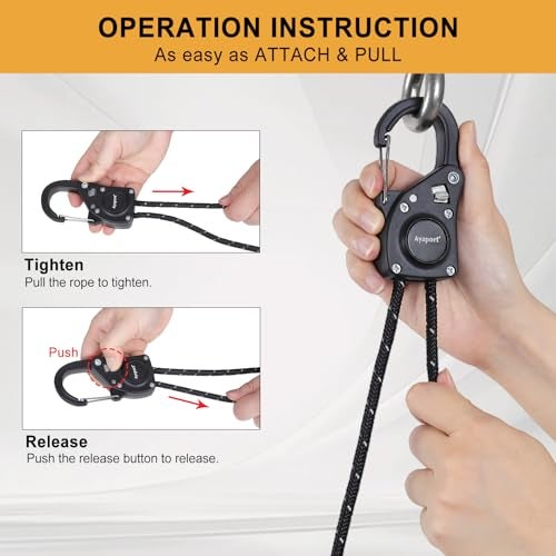 Ayaport Rope Tie Down Ratchet with Carabiner Clip 1/4" x 12' Rope Cord Tightener Heavy Duty Construction Kayak tie Downs for Tent, Tarp, Camping - Image 2
