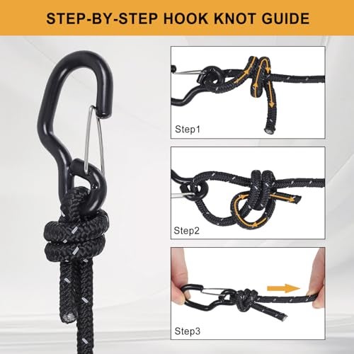 Ayaport Rope Tie Down Ratchet with Carabiner Clip 1/4" x 12' Rope Cord Tightener Heavy Duty Construction Kayak tie Downs for Tent, Tarp, Camping - Image 5