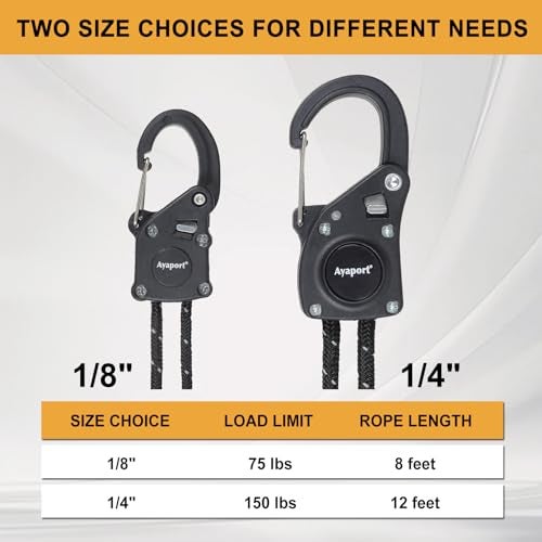 Ayaport Rope Tie Down Ratchet with Carabiner Clip 1/4" x 12' Rope Cord Tightener Heavy Duty Construction Kayak tie Downs for Tent, Tarp, Camping - Image 4