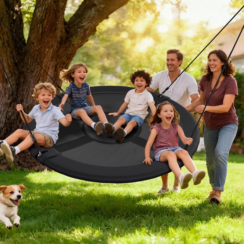 Trekassy 60" Large Saucer Tree Swing for Kids Adults 900D Oxford Waterproof with 2pcs Hanging Straps-Black - Image 3