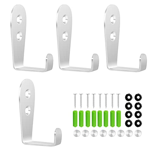 CGBE Coat Hooks for Wall, Stainless Steel Heavy Duty Outdoor Hooks for Hanging Towel No Rust Outside Towel Hooks Wall Mounted with Screws and Anchor for Key, Towel, Bags, Cup, Hat (4 Pack Silver) - Image 1