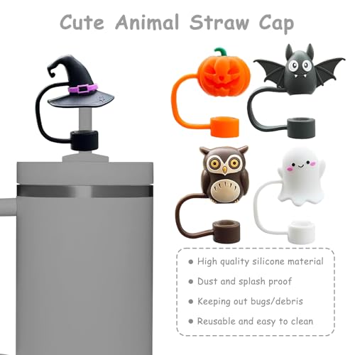 vikgle 5 Pcs 0.4in Straw Cover for Stanley Cup, Silicone Straw Topper Set for 30&40oz Stanley Tumble, Fit for 10mm/0.4in Straws (Halloween) - Image 4