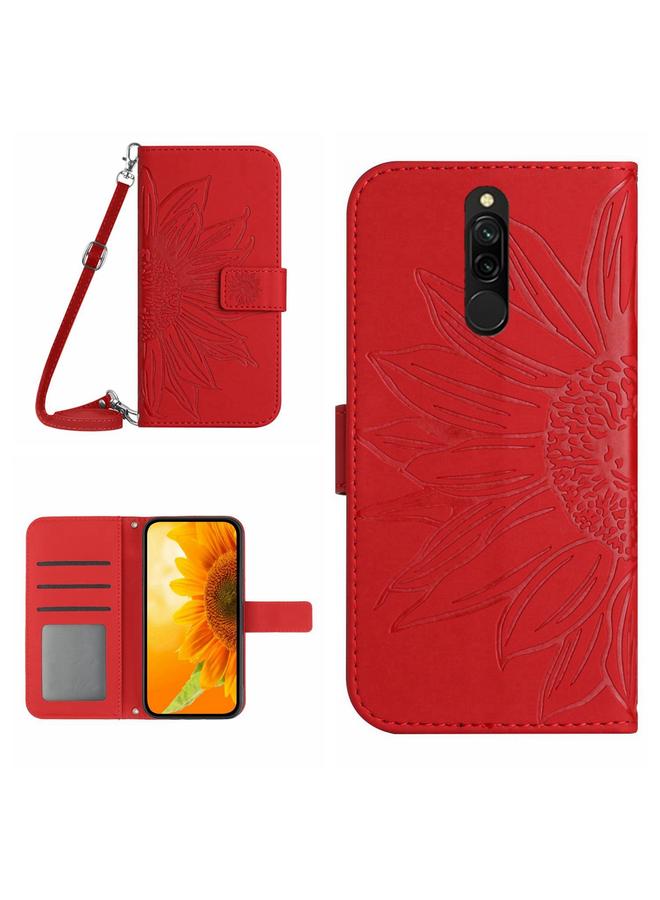 Case For Xiaomi Redmi 8 / 8A Skin Feel Sun Flower Pattern Flip Leather Phone Case with Lanyard