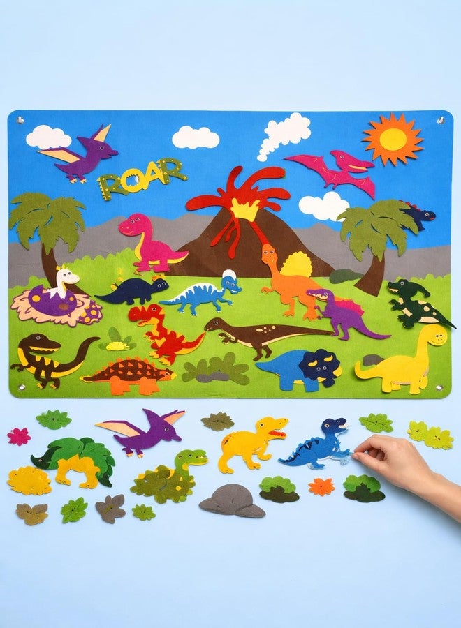 Shrandi Dinosaur Felt-Board Story Set – 37Pcs 3.5Ft Wall Hanging Flannel Board with Felt Dinosaurs, Volcano & Ancient Animal Theme | Early Learning Interactive Play Kit for Cognitive Developme - Image 1