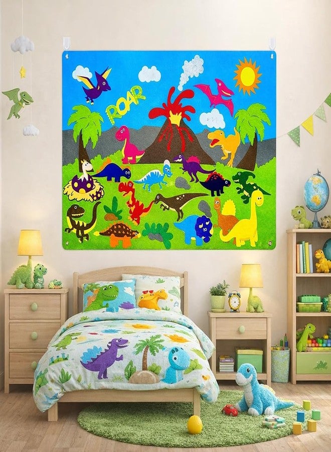 Shrandi Dinosaur Felt-Board Story Set – 37Pcs 3.5Ft Wall Hanging Flannel Board with Felt Dinosaurs, Volcano & Ancient Animal Theme | Early Learning Interactive Play Kit for Cognitive Developme - Image 5