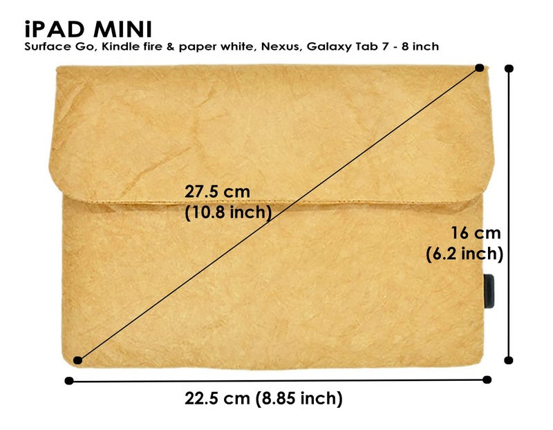 The Mujen Vintage/Retro Tyvek Paper Tablet Sleeve Case, Bag for iPad, Air, Pro, Mini, Surface, Galaxy Tab, Kindle, 12inch Laptop Sleeve Scrapbooking Stickers Organizer (Brown, iPad mini) - Image 2