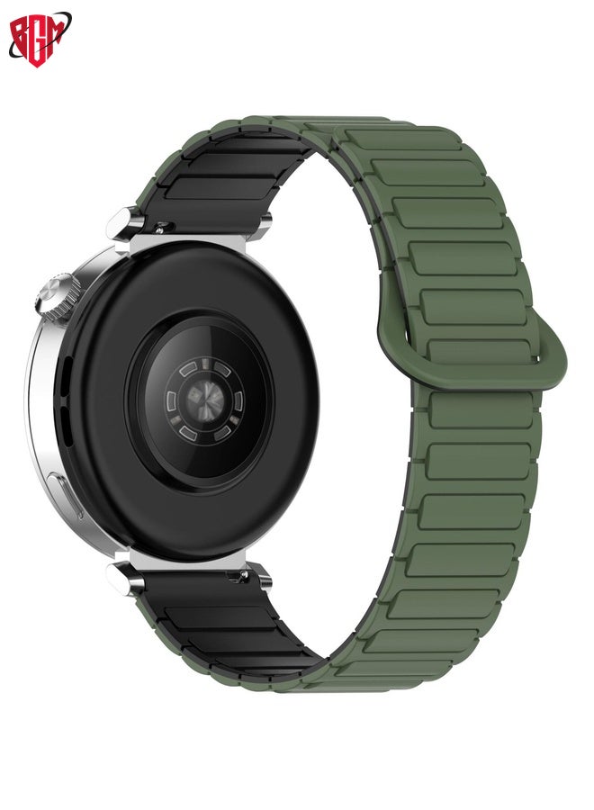 BGM Watch Band Strap For Garmin Venu 3S Dual Color Magnetic Buckle 18mm Silicone Watch Band(Green+Black)  - Image 2
