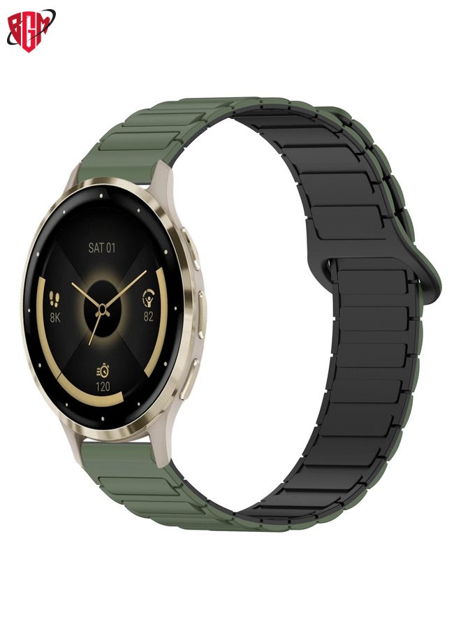 BGM Watch Band Strap For Garmin Venu 3S Dual Color Magnetic Buckle 18mm Silicone Watch Band(Green+Black)  - Image 1
