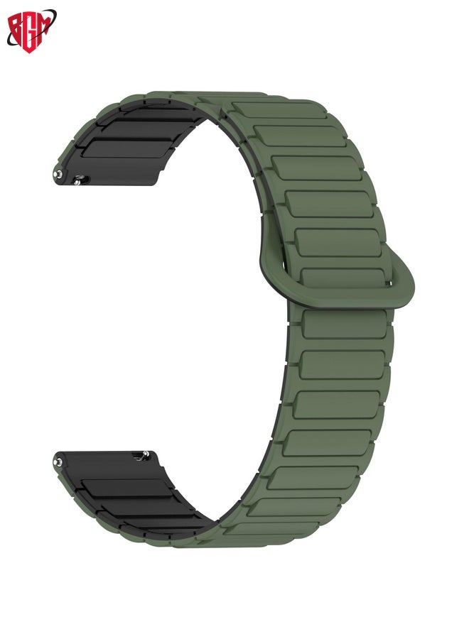 BGM Watch Band Strap For Garmin Venu 3S Dual Color Magnetic Buckle 18mm Silicone Watch Band(Green+Black)  - Image 3
