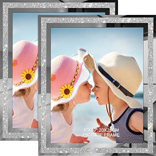 إطار صور IZIDDO 8x10 مجموعة من 2 إطار صور لامع للطاولة إطار صور زجاجي فضي هدايا تخرج لها أفقيًا أو عموديًا