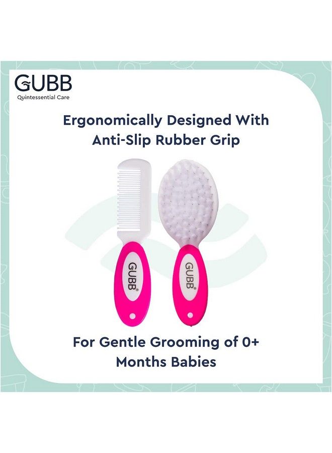 GUBB Baby Grooming Kit For New Born Baby ; Smartly Designed Soft Teeth Bpa Free Non Toxic Baby Comb & Brush Set With Soft Nylon Bristles Pink - Image 3