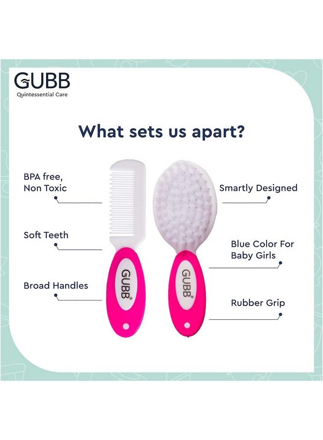 GUBB Baby Grooming Kit For New Born Baby ; Smartly Designed Soft Teeth Bpa Free Non Toxic Baby Comb & Brush Set With Soft Nylon Bristles Pink - Image 5